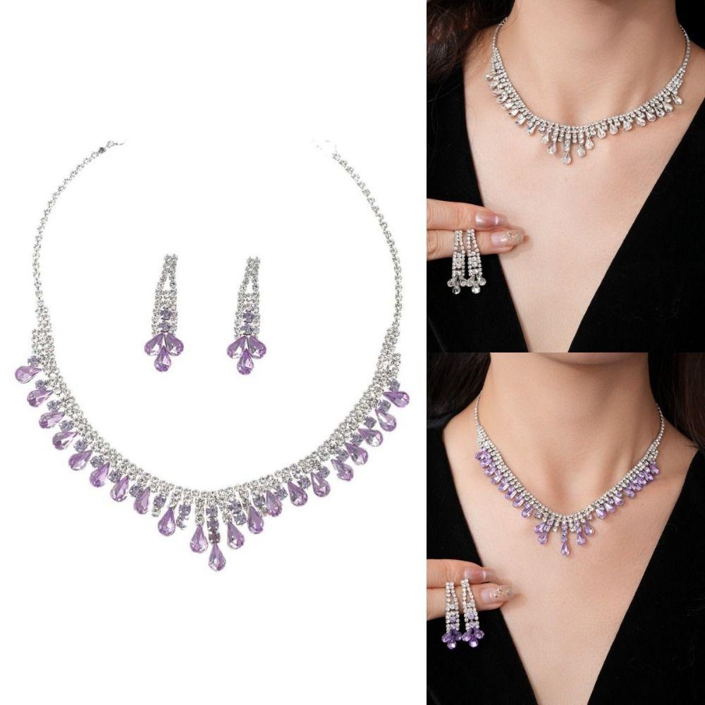 Water Drop Rhinestone Jewelry Set Inlaid Crystal Necklace Set Tassel Necklace Earrings Set Bridal