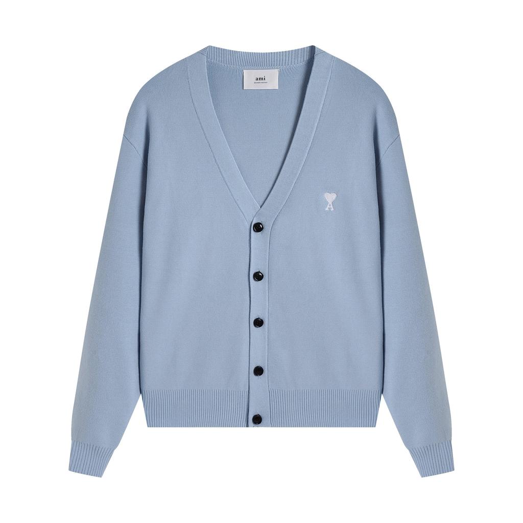 AMI Осень и Зима Мужской Новый Маленькое Белое Сердце Альпака Шерсть Смешанный Мягкий и Липкий Вязаный Кардиган Круглый Вырез Облако Свитер Карман Пальто