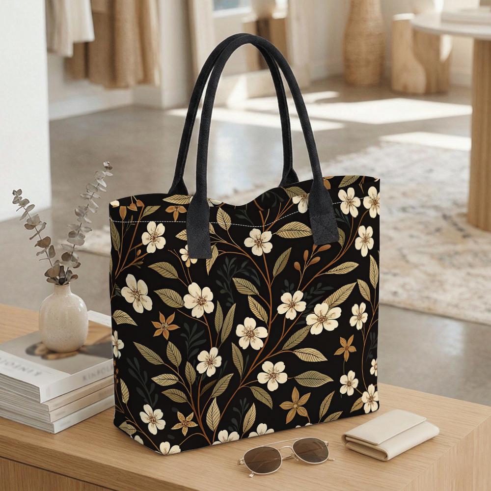 Vintage Floral Print Tote Bag Stylish Casual Daily Carry Handbag for Women
