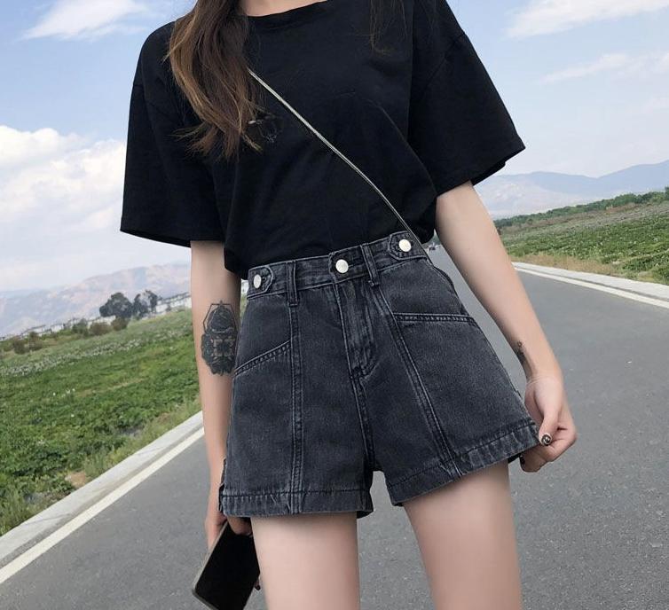 Женские летние корейские шорты Harajuku Edition, модные джинсовые шорты в американском стиле ретро, ​​дизайн на молнии Y2K, свободные широкие шорты черного и синего цвета