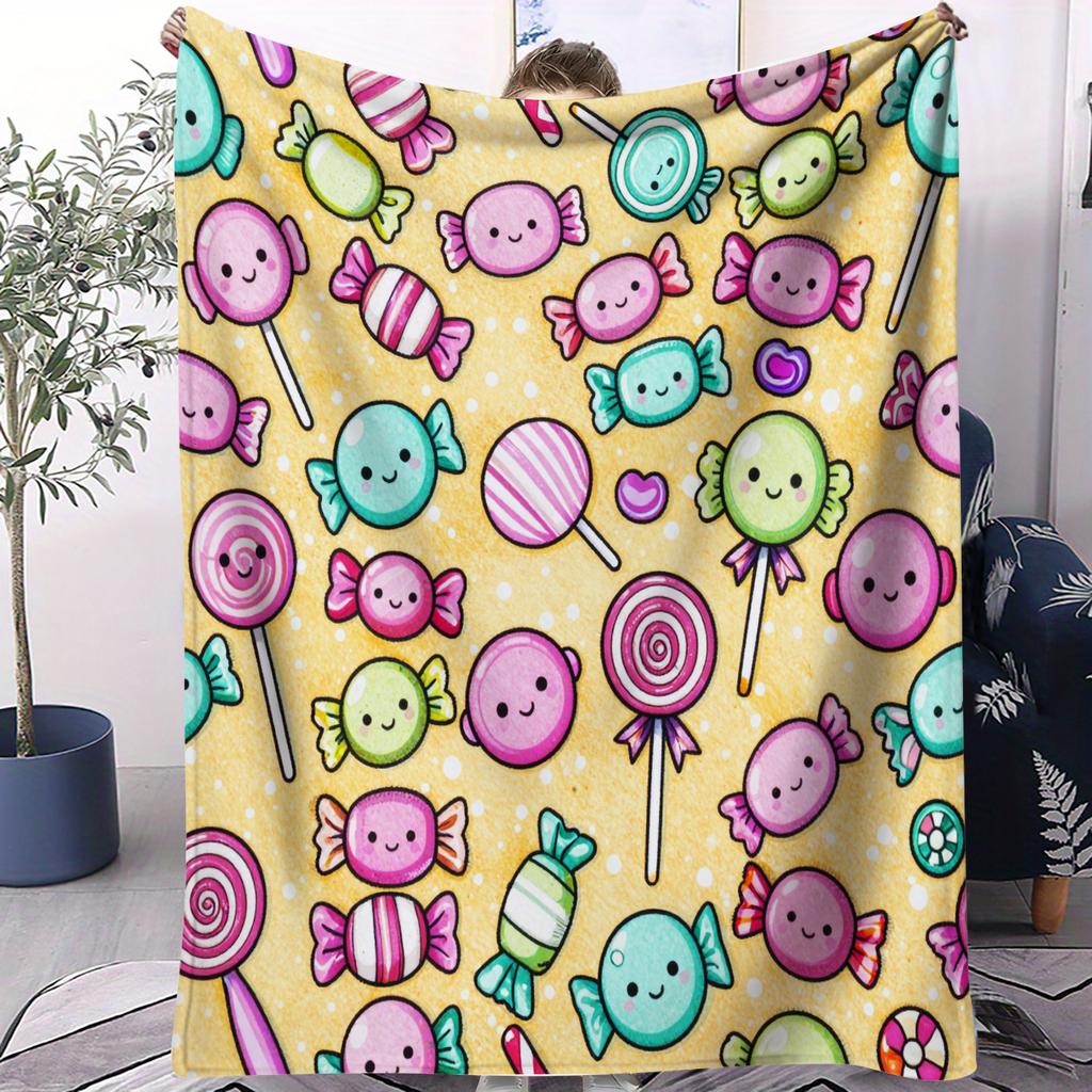 Viral Sweet Style Lollipop Printed Pattern Blanket Soft And Comfortable Small Cover Blanket Suitable For Car Dormitorie Office