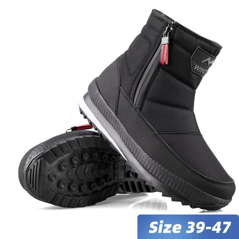 Thickened Casual Zipper Non Slip Snow Boots Plush Warm Men's Black Waterproof Sports Snow Shoes Thick Men's Shoes