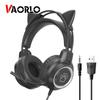 VAORLO Милые проводные наушники 3,5 мм, игровая гарнитура, светящиеся наушники с шумоподавлением и микрофоном для игр, высокое качество