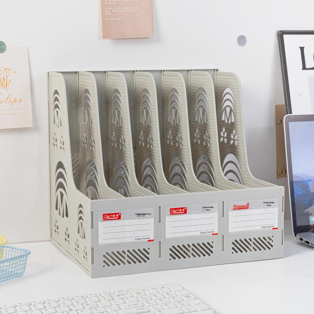 Настольный органайзер для файлов с шестью секциями: Пластиковая стойка для файлов и держатель карманов с логотипом для хранения в офисе.