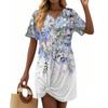Женские летние повседневные платья с цветочным принтом и короткими рукавами, завязанным узлом на подоле