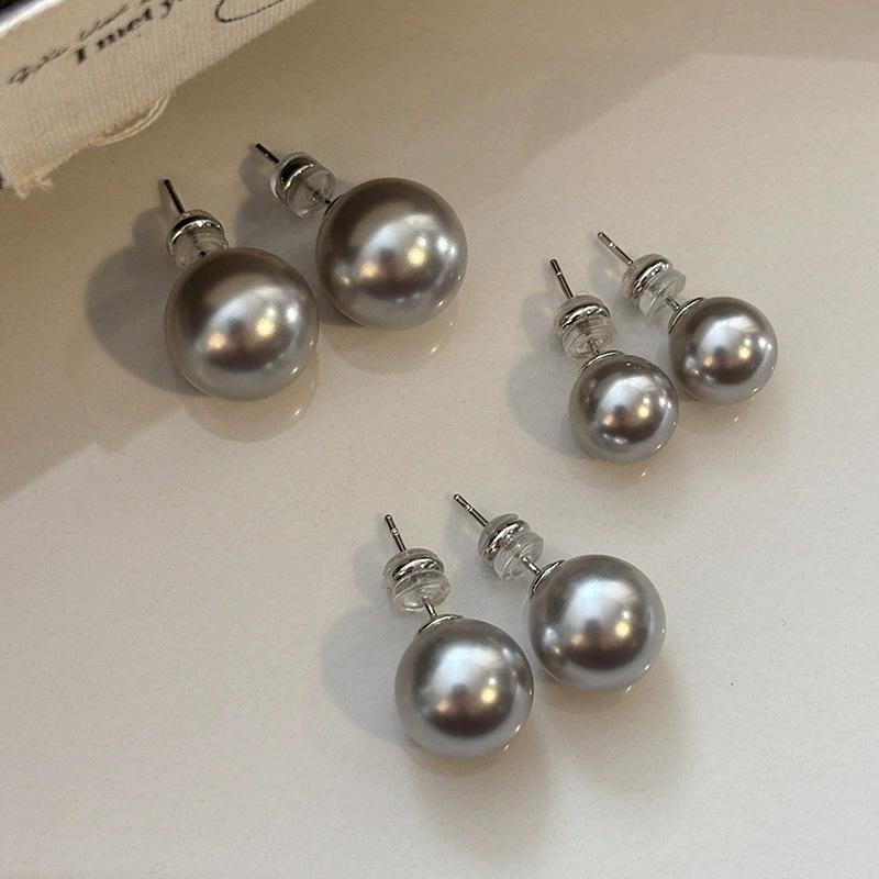 Silver needles really much hemp platinum silver gray steamed buns pearl stud earrings women's light luxury high-end temperament atmospheric earrings