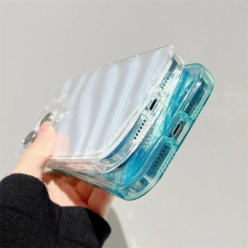 Роскошный лазерный волнистый прозрачный чехол для iPhone 14 13 12 11 Pro Max X XS XR 8 7 Plus SE 2022, мягкий противоударный чехол-бампер ярких цветов