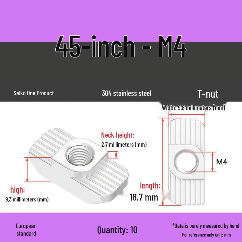 European Standard T-Slot Aluminum Profile Nuts: Wing Nuts M3-M8, Types 20/30/40/45.