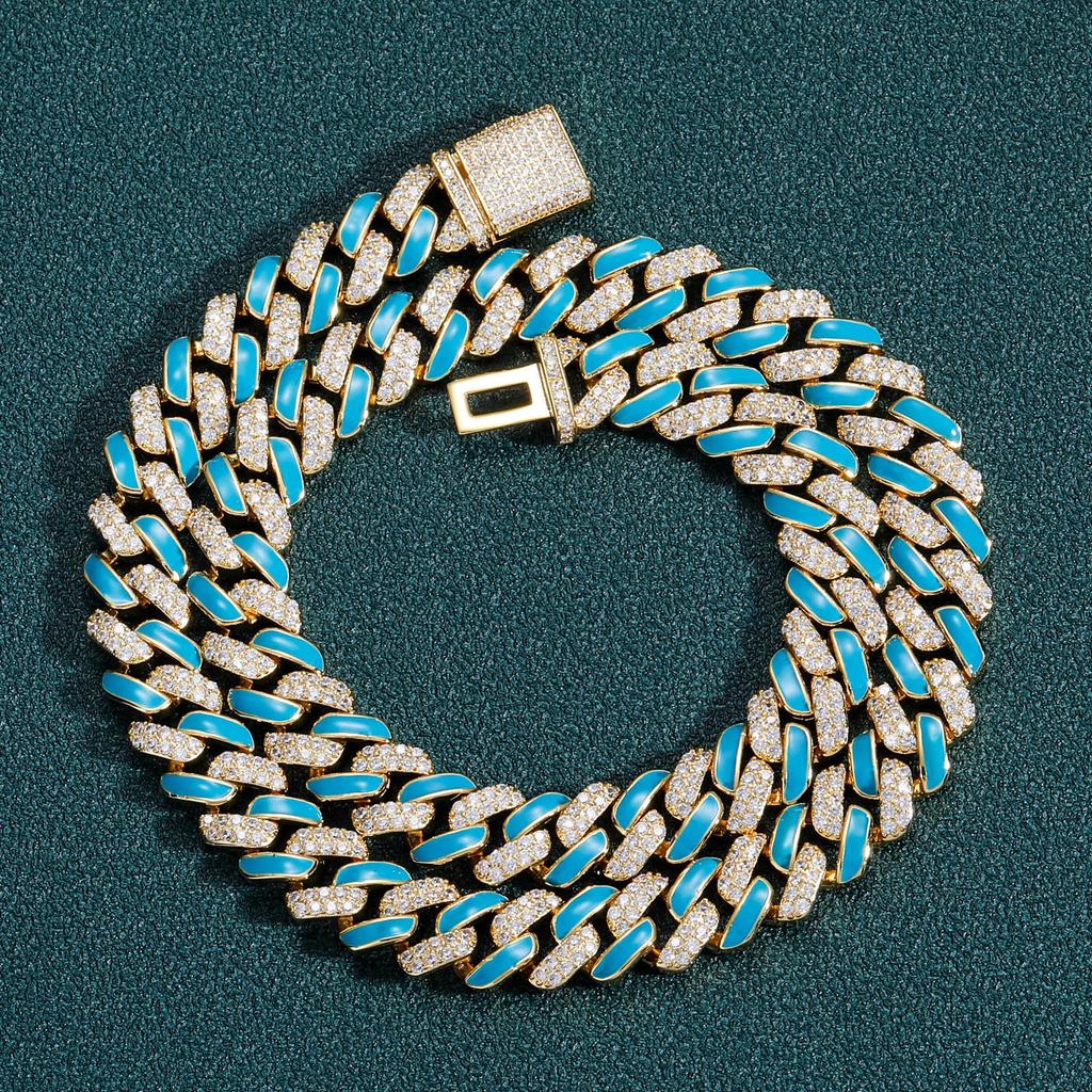 New Bracelets Colorful Rainbow Jewelry Stacked 12mm 5a Cubic Zirconia Cuban Link Chain Cz 5mm 20 Inch Necklace with Zircon
