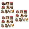 Pastoral Style Home Decor 10/20/30Pcs 2D Flat Farmhouse Chicken Wooden Hanging Ornament, Rooster Hen Coop Barn Christmas Gift Embellishments