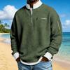 Мужская вафельная толстовка на молнии до четверти с воротником-стойкой, повседневный пуловер, блок цветов, топ с длинным рукавом для офиса, улицы, спортзала