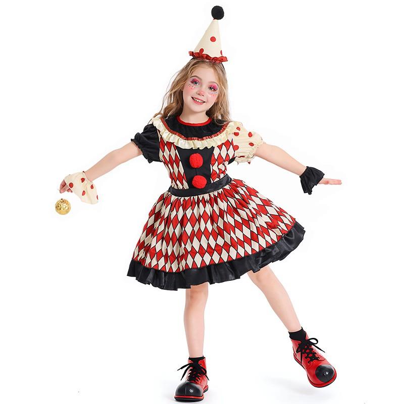Halloween Kids Clown Costume Circus Cosplay Outfit Stage Performance Kindergarten Party Boys Girls
