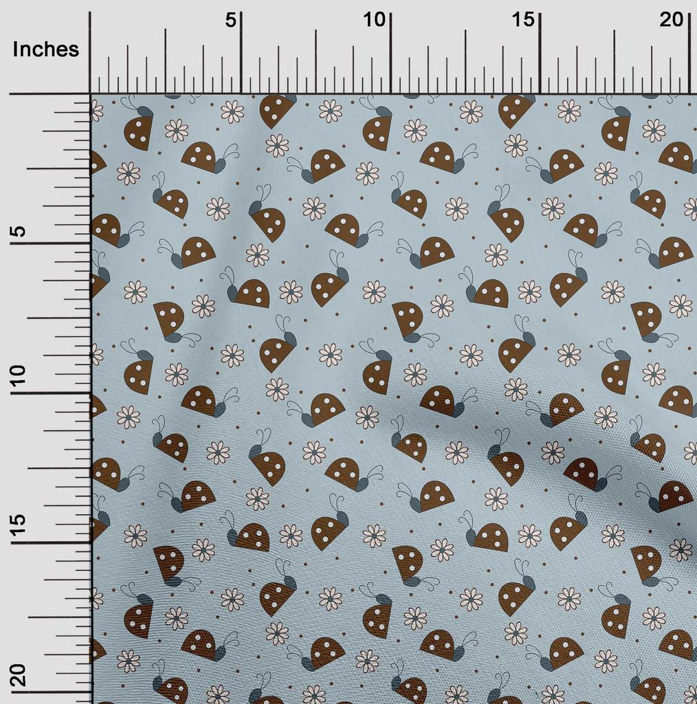 oneOone Cotton Poplin Light Blue Fabric Bird Ladybird  Quilting Supplies Print Sewing Fabric By The Yard 42 Inch