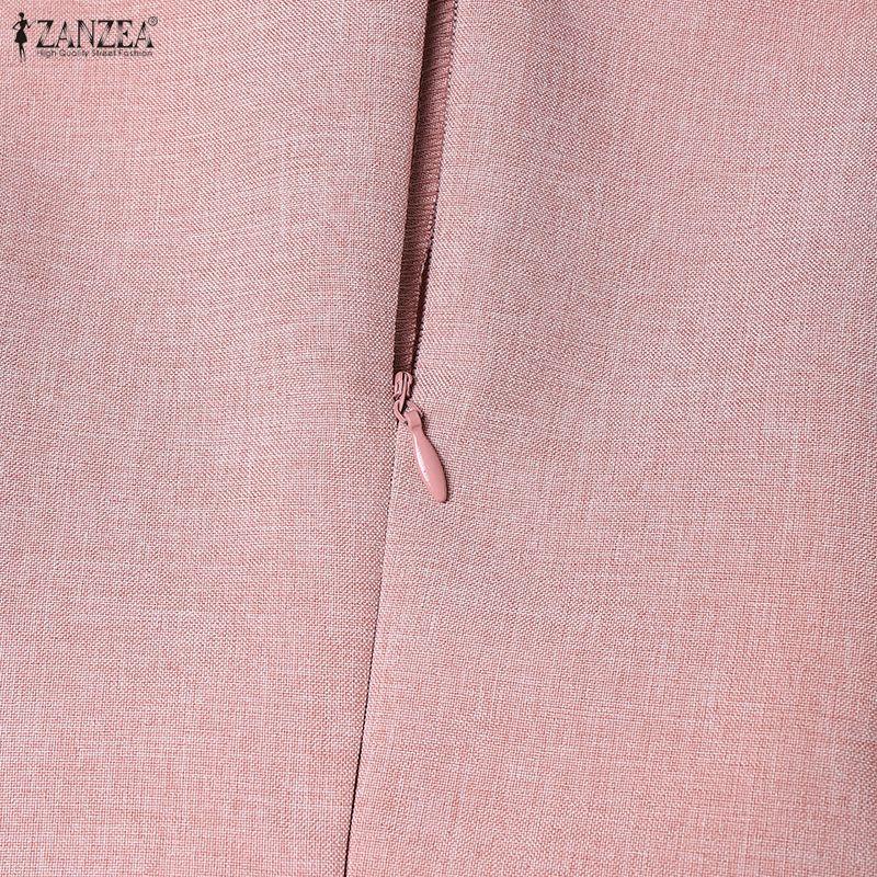 ZANZEA Женское повседневное летнее платье с коротким рукавом и кукольным воротником