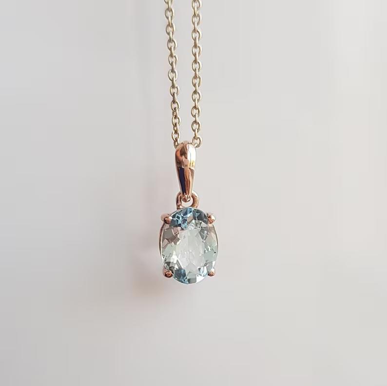 Натуральный ААА+ аквамарин 925 Серебряный кулон Ювелирные изделия ручной работы