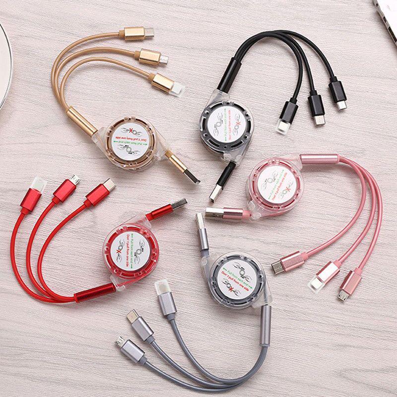 VAORLO 3 In 1 Charging Cable Retractable USB Charge For XiaoMi HuaWei Samsung 2.4A Fast Charging Portable Charging Cable Micro Type-C 8Pin