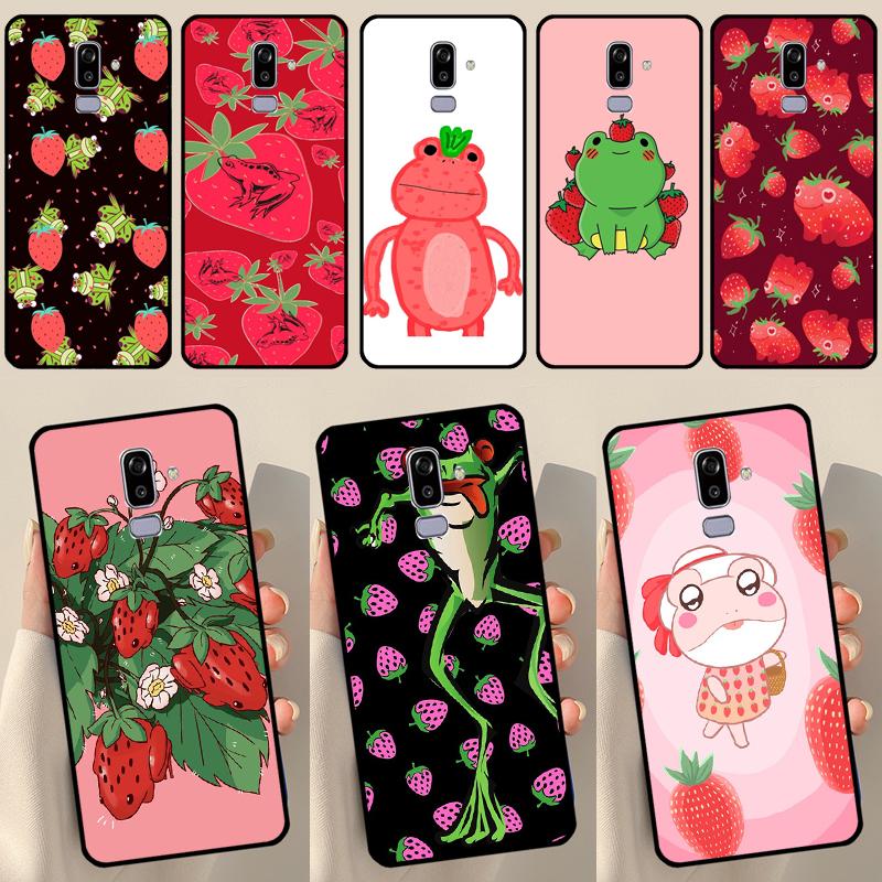 Cottagecore Fruit Strawberry Frog Case For Samsung Galaxy J3 J5 J7 2017 A3 A5 J1 2016 J4 J6 Plus A6 A7 A8 A9 J8 2018 Coque