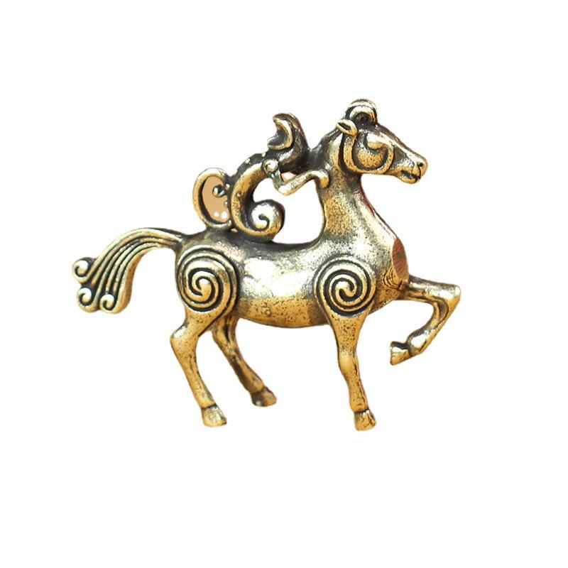 Antique Brass Monkey Zodiac Ornament: Small Desktop Copper Horse Figurine