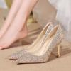 Fashion 2025 New Women Pumps Metal High Thin Heel Shallow Sexy Ladies Pointed Toe Bling Bridal Wedding Women Shoes White High Heels