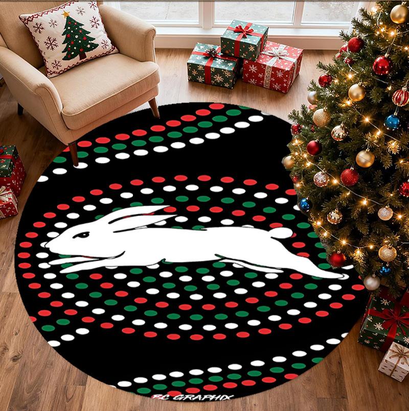 South Sydney Rabbitohs Pattern Round Rug, Indoor/Outdoor Mat, for Picnic, Gameroom, Bedroom, Office, Living Room, Home Decor Carpet, Birthday Gift