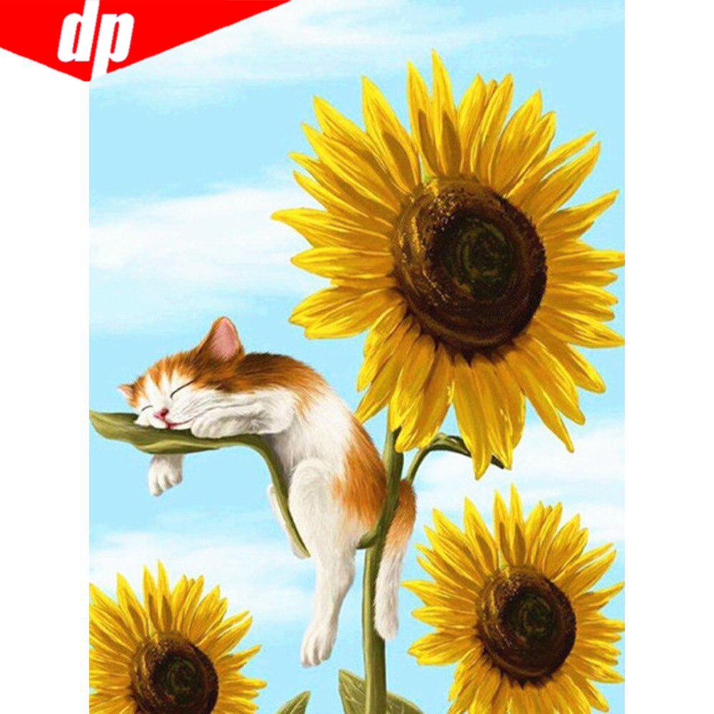 5D Алмазная картина Цветок и кошка Полная круглая вышивка Распродажа Картина Алмазная мозаика со стразами