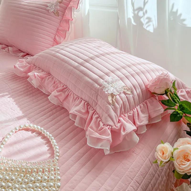 Корейская версия, хлопковая однотонная наволочка с краями листьев лотоса, кружевная подушка в стиле принцессы, 48*74 см