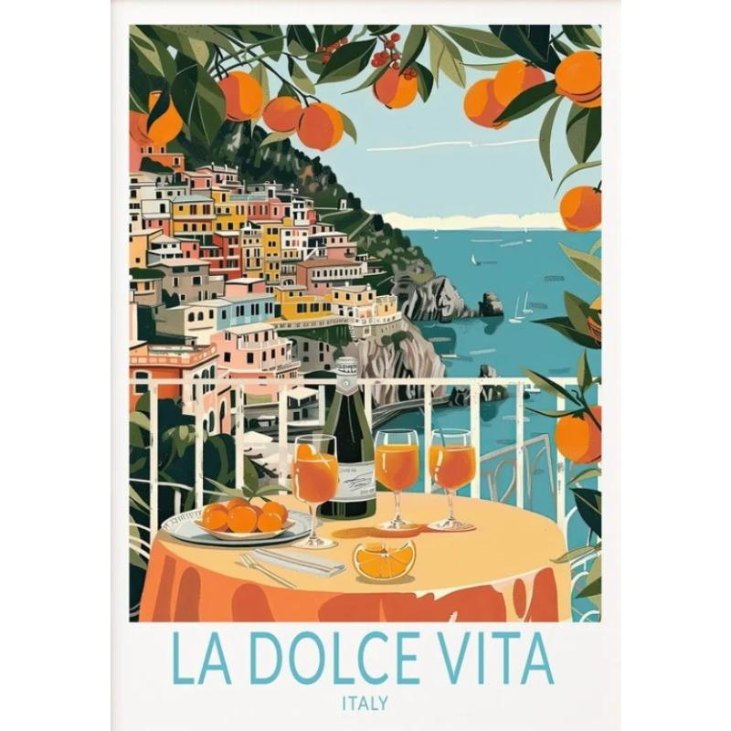 La Dolce Vita Wall Poster Print For Bedroom Living Room Home Decor Italy Coastal Landscape Canvas Painting Lemon Orange Wall Art
