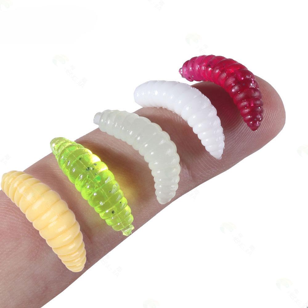 50 шт./коробка Светящиеся силиконовые искусственные приманки в виде хлебного червя, личинки опарыша, мягкие рыболовные приманки, крючки, пахнущие черви, светящиеся приманки