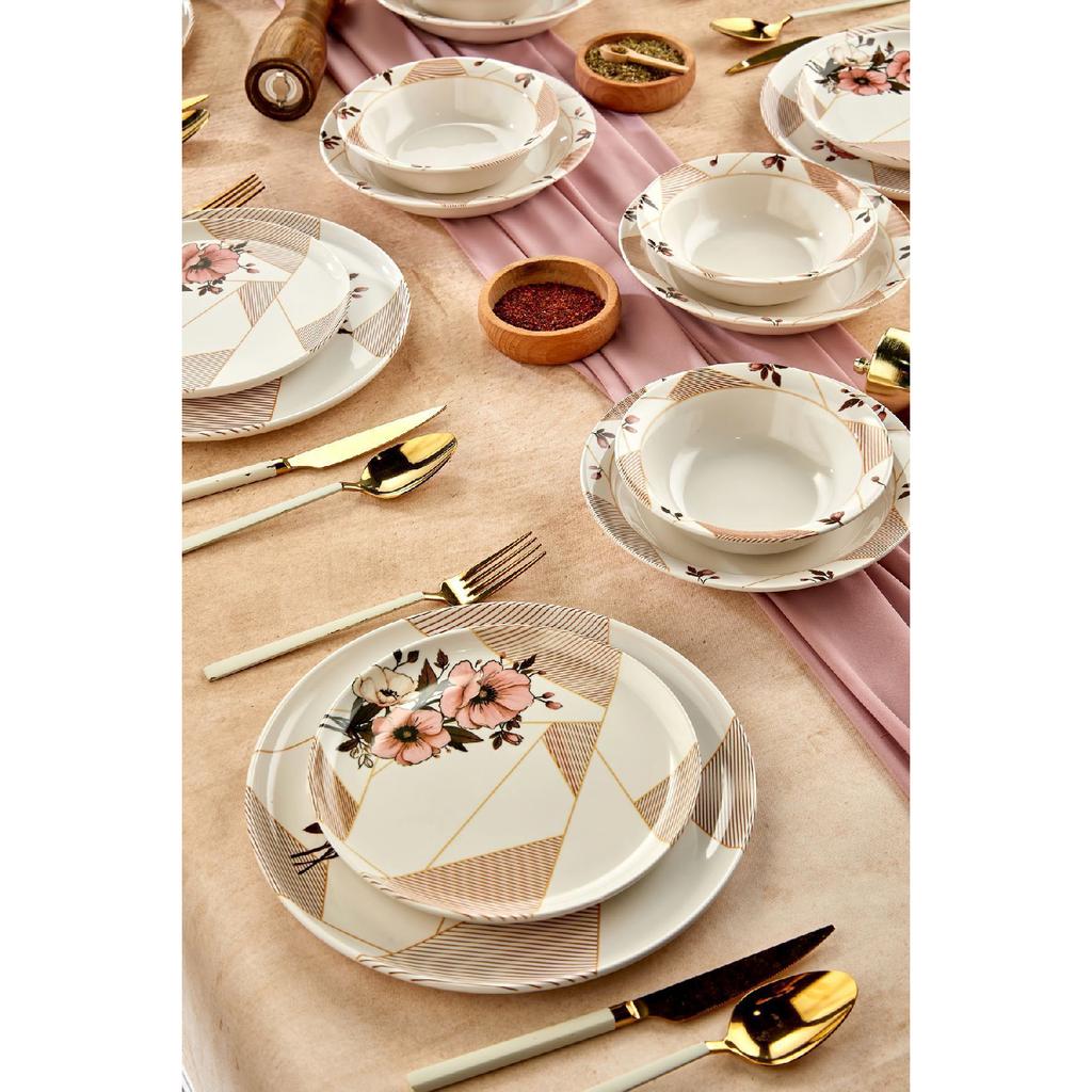 Gold Lux Ceramic Wishing Tree 24 Piece Dinner Set For 6 Persons