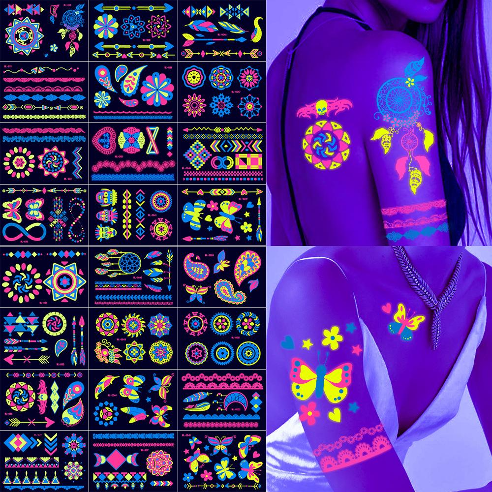 Luminous Temporary Tattoos Stickers UV Glow Fluorescent in the Dark For Body Face Tattoo Stickers Party Accessorie Props