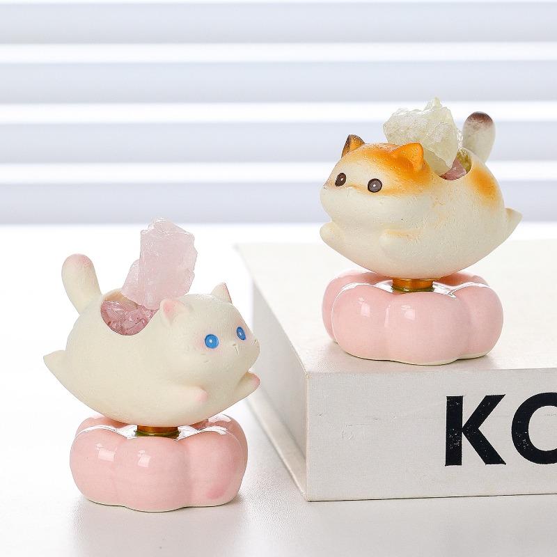 Вращающийся котенок, Милый кот, Довольный кот, Гладкий кристалл, Сырой камень, Предмет декора для дома, Мультяшный котенок, Предмет для украшения рабочего стола