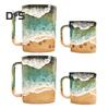 Paw Print Ocean Shoreline Mug Ceramic Coffee Cup Handmade Waves Pattern Tea Mug 11oz/15oz Sea Foam Claw Drinking Mug Beach Souvenir Gift