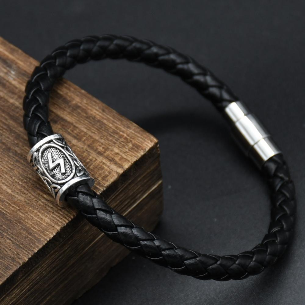 Men Leather Viking Bracelets Rune Charms Beads Valknut Amulet DIY Bracelets Bangles Jewelry