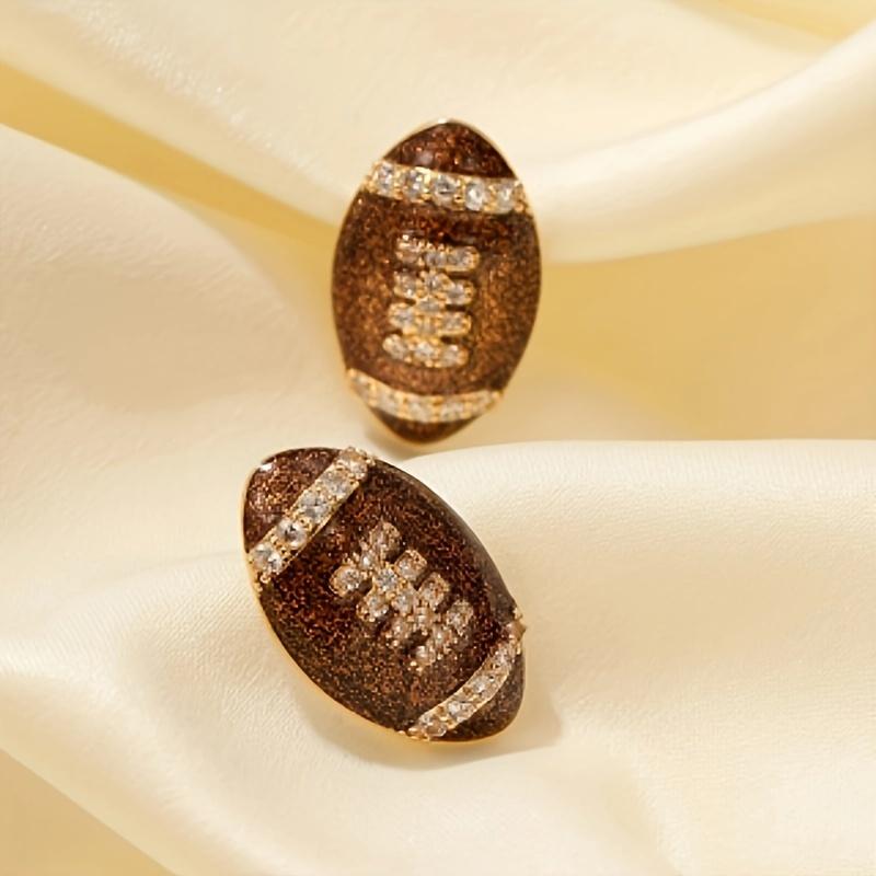 Bohemian Glitter Football Stud Earrings for Women - Sparkling Accents, Durable Golden-Tone Metal, Versatile Everyday & Vacation Jewelry, Father’s Day