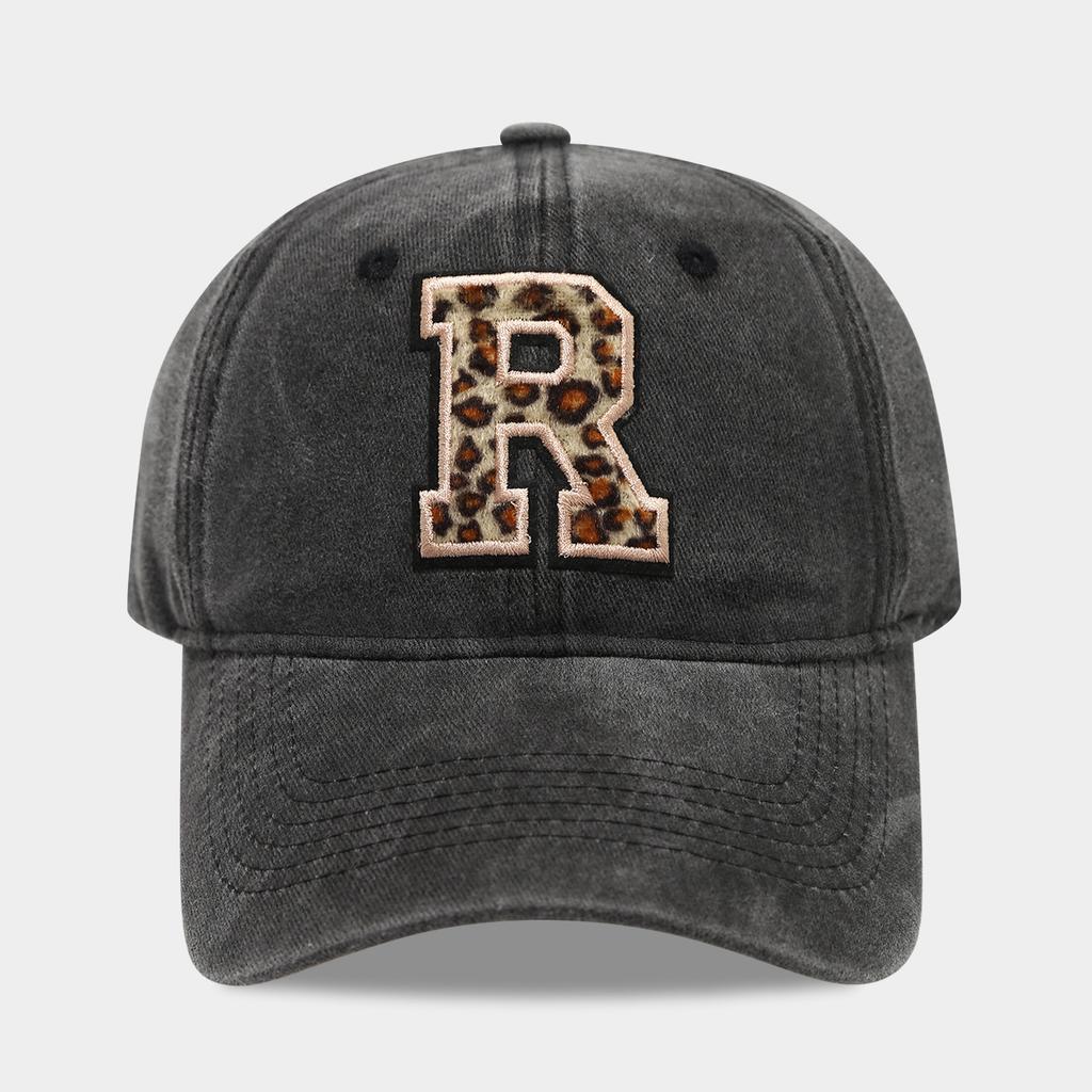 Black Baseball Cap, 26 English Letters Leopard Print Duckbill Hat, Women's Retro Fashion Sports Sun Hat, Trendy Cap