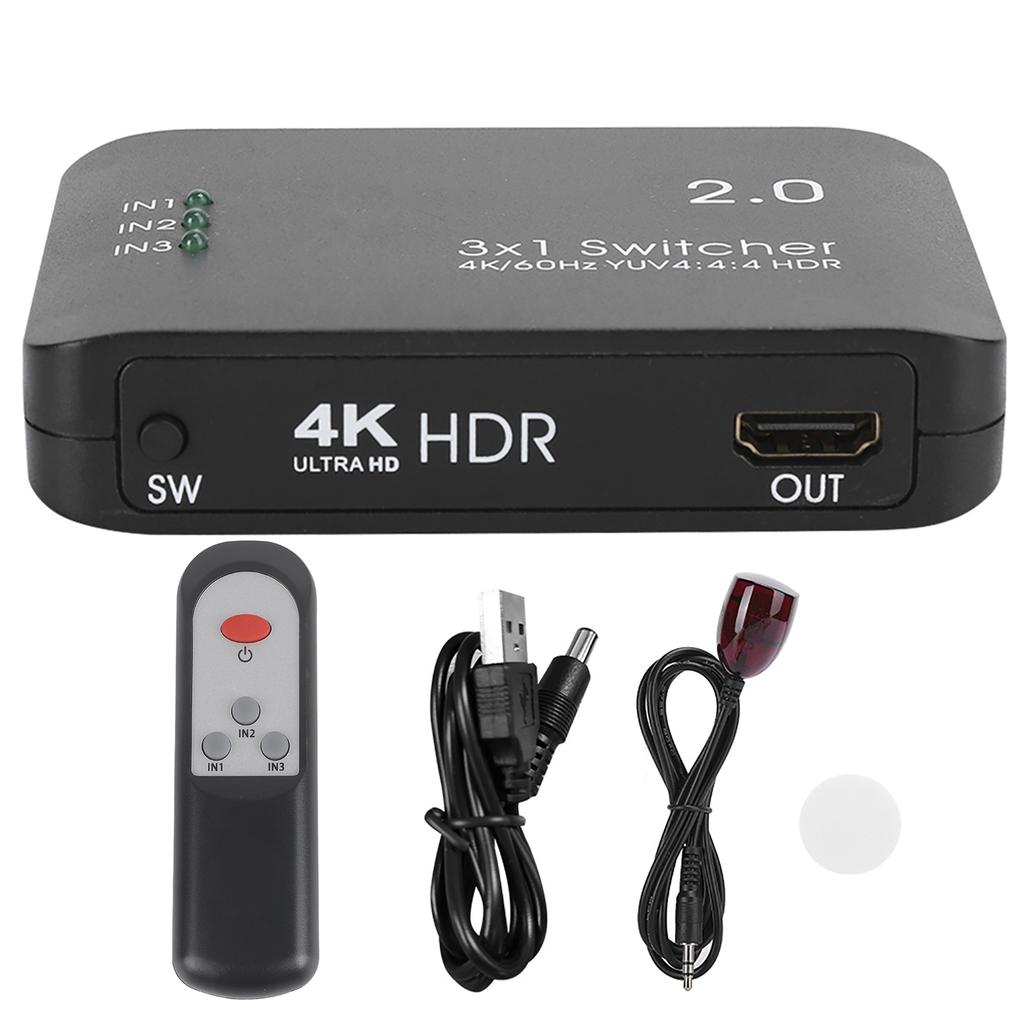 4K High Definition Multimedia Int face 3 Input 1 Output Splitt Adapt HD IR Remote Control ABS with LED Indicator
