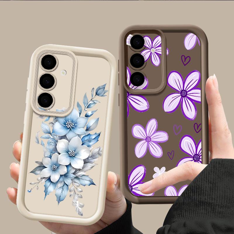Чехол с принтом цветов и листьев для Samsung A57 A37 A27 A17 S26 Ultra S25 FE A56 A36 A26 A16 A55 A35 A25 A15 A54 5G S21 S22 S23 S24 Plus Ударопрочный чехол
