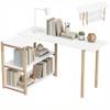 Computer Desk With Storage Shelves Modern Writing Desk Bamboo Frame For Home Office 150 Cm White And Oak