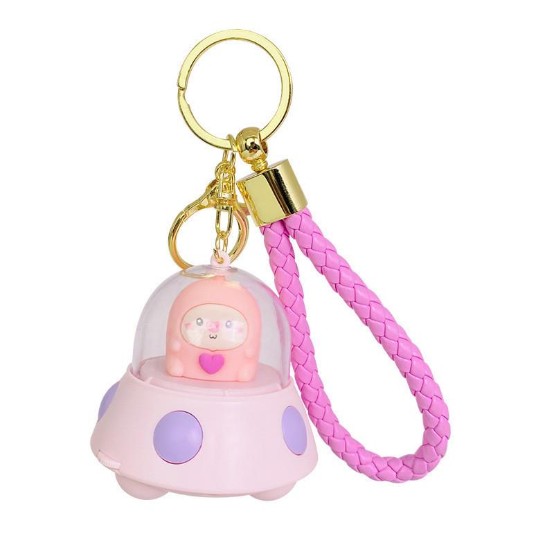 Creative Cute Ufo Projection Light Keychain Adorable Gift Bag Charm For Friends
