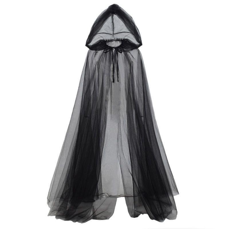 Halloween Ghost Reaper Hooded Cloak Witch Mesh Long Costume Dress Adult Scary Cosplay Cape