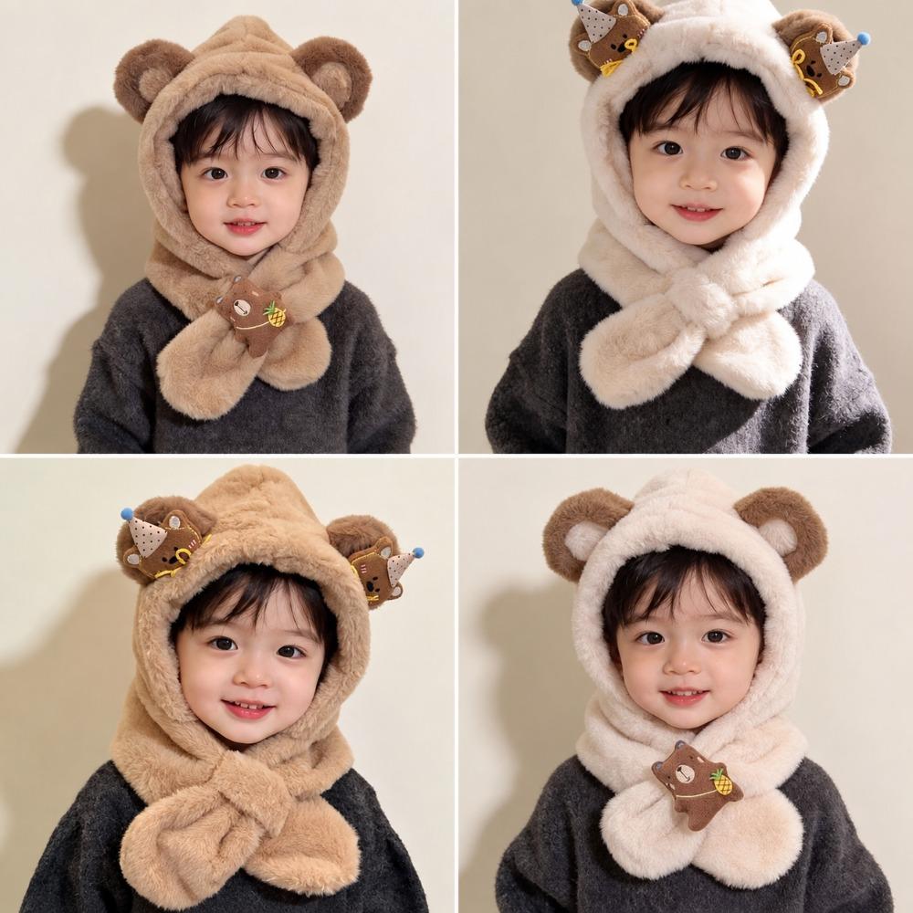 Windproof Winter Baby Hat Plush Pullover Hat Soft Kids Hat Hooded Scarf