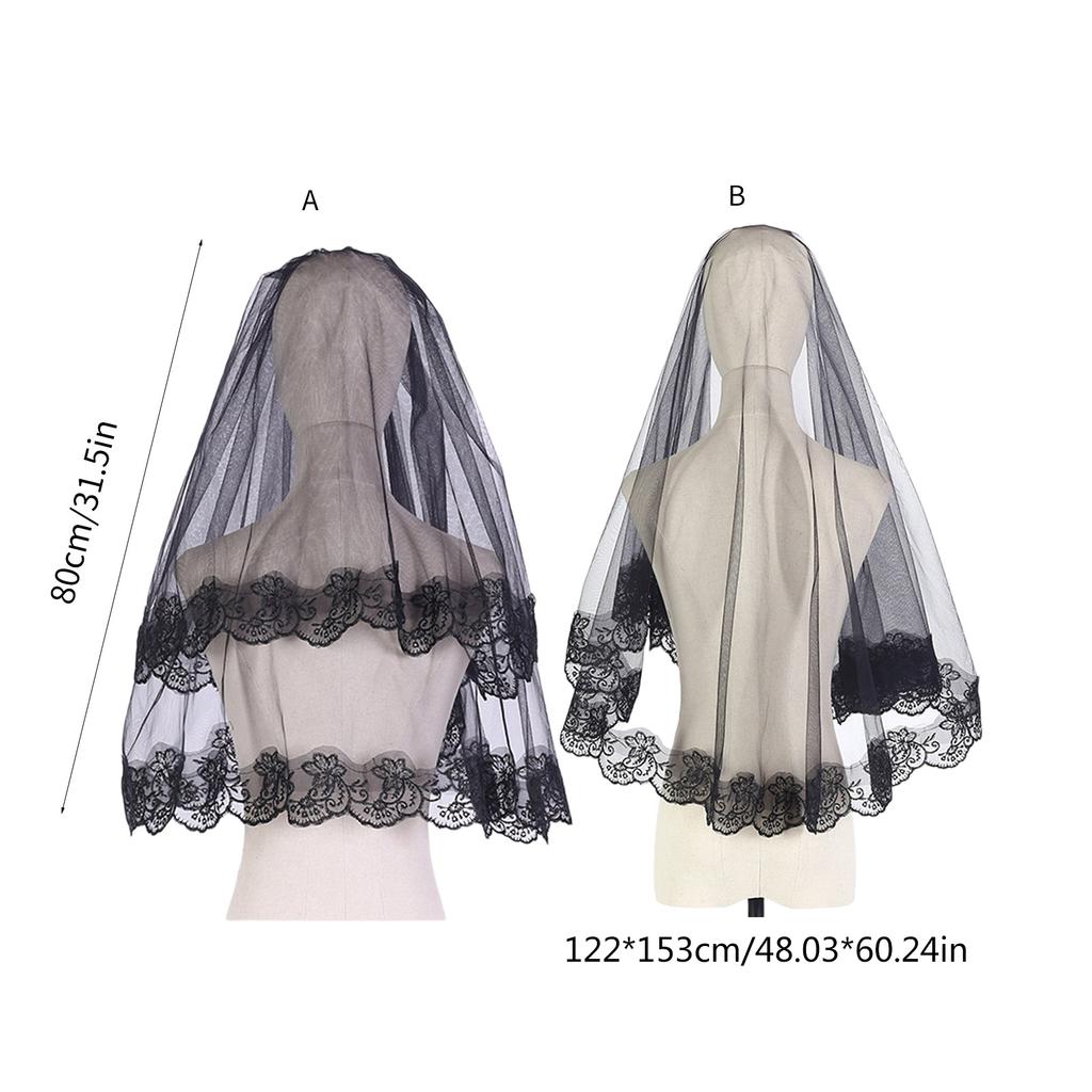 Dark Veil Lace Veils Head Covering Wedding Hair Accessories Black Wedding Veil Headscarf Lace Black Veil