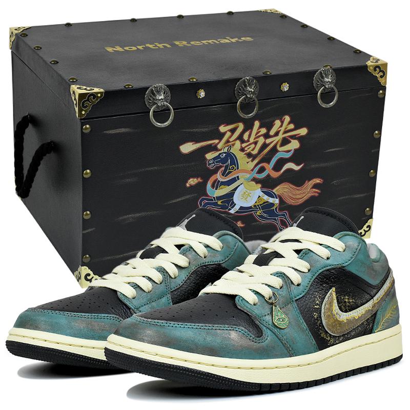 Jordan Air Jordan 1 Abrasion Resistant Low top Vintage Basketball Shoes Men's Black Green HQ2010-012(Team96-S-BOX)