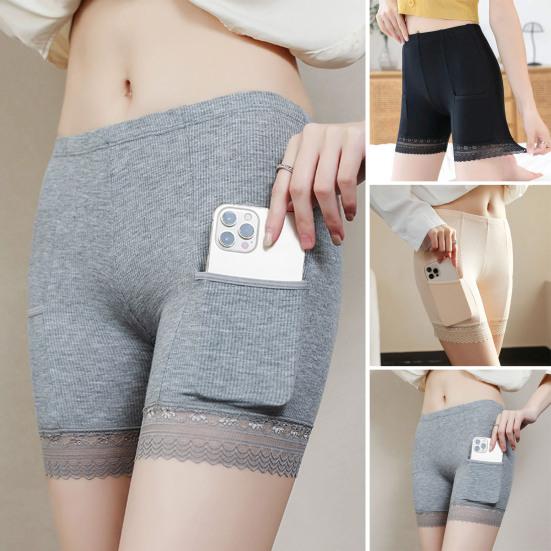Women Safety Pants High Elasticity Solid Color Seamless Lace Anti-exposure