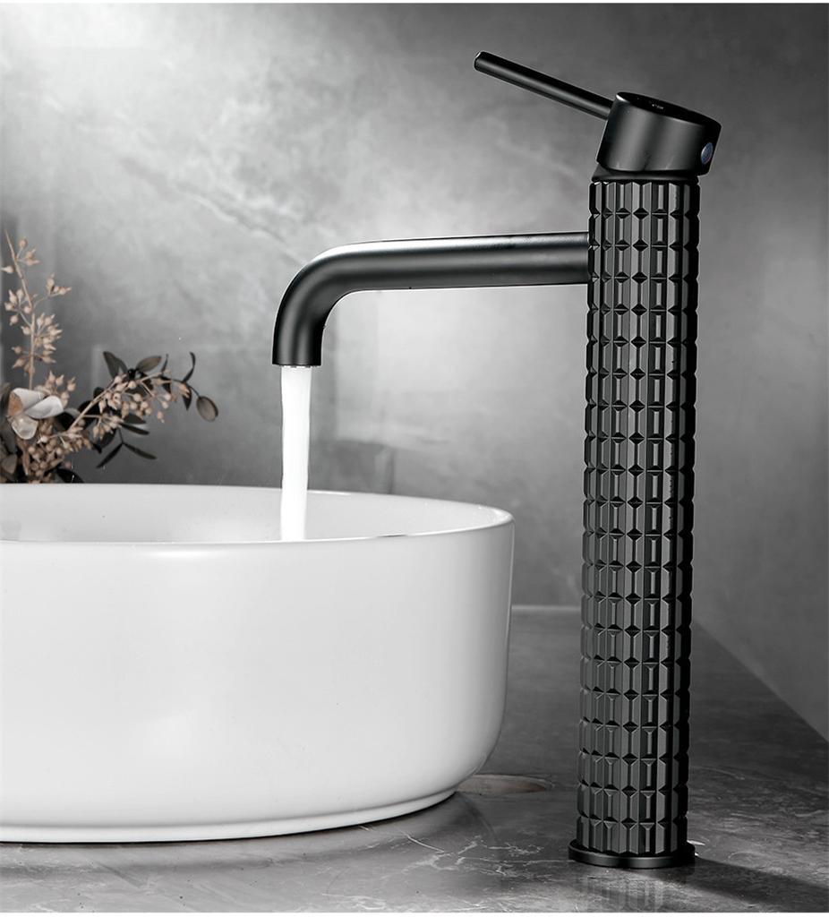 Tuqiu Brush Gold Bathroom Basin Faucets Art Carved Sink Mixer Tap Hot & Cold Deck Mounted Grey Lavatory Crane Water Tap