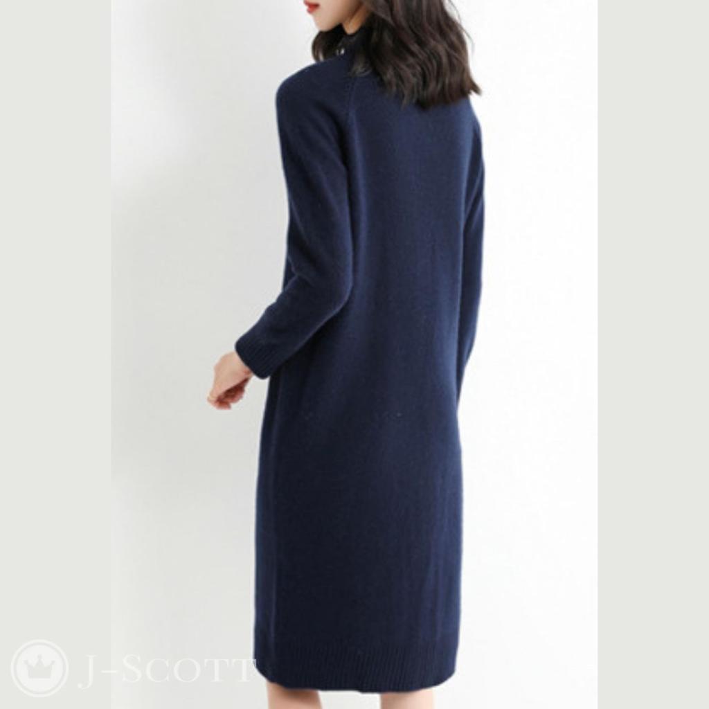 Knit Long Knee Childbirth Spring Party School for Easy To Care College Mature Pajama Top and Bottom Long with Sleeves Navy [J Scott] Dress,