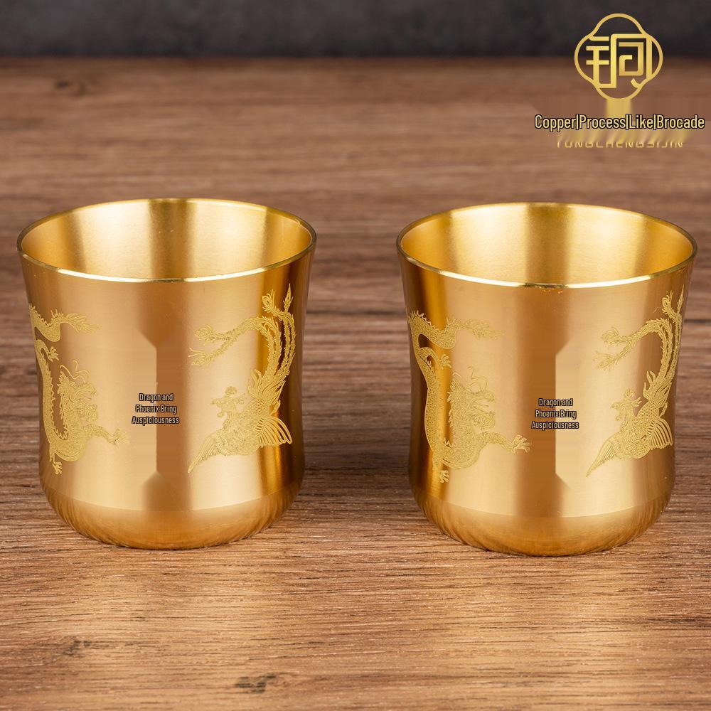 Pure Copper Buddha Offering Cup: Buddhist Supplies, Two-Ounce Blessings Cup for Water or Wine, God of Wealth Design