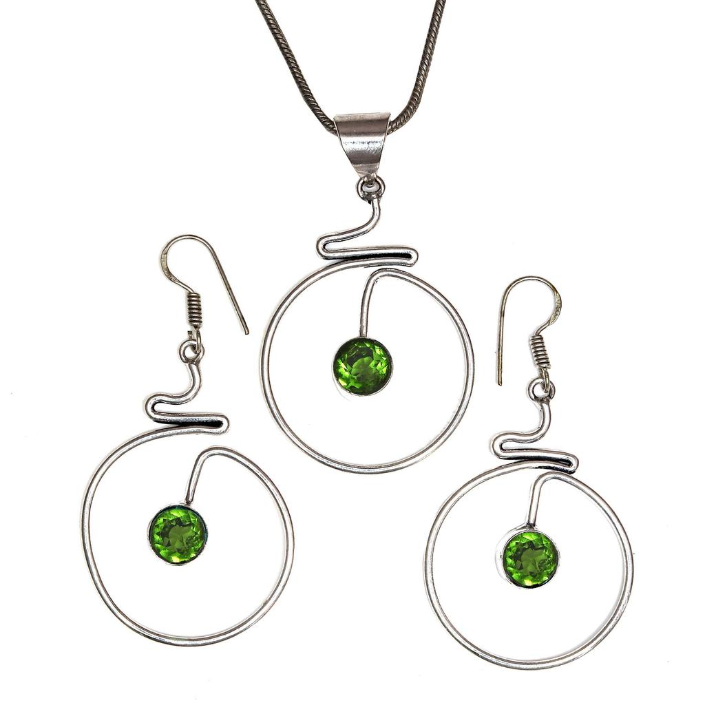 Peridot Gemstone Pendant Jewelry Set Quartz Necklace 18-20''