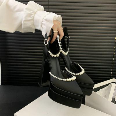 Мода 2025 Новые Высокие Каблуки Водонепроницаемая Платформа Банкетные Женские Сатиновые Сандалии Показ Мод Каблуки 15 См