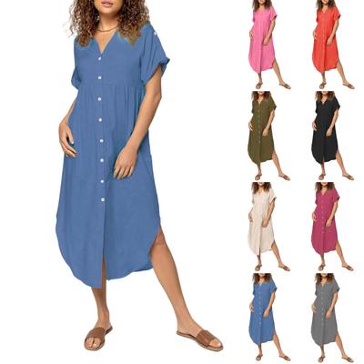 Женское модное свободное повседневное платье средней длины с пуговицами